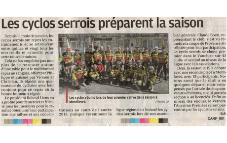 Les Cyclos-Serrois sont  à l'honneur dans la Provence du 10 03 2019 